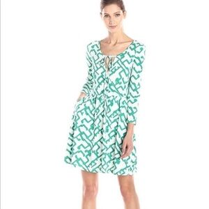 French Connection Green and White Patterned Dress